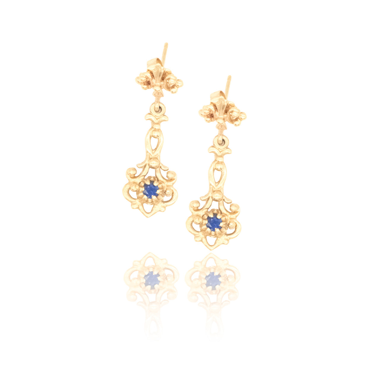 14Y Blue Sapphire Fleur-De-Lis Earrings