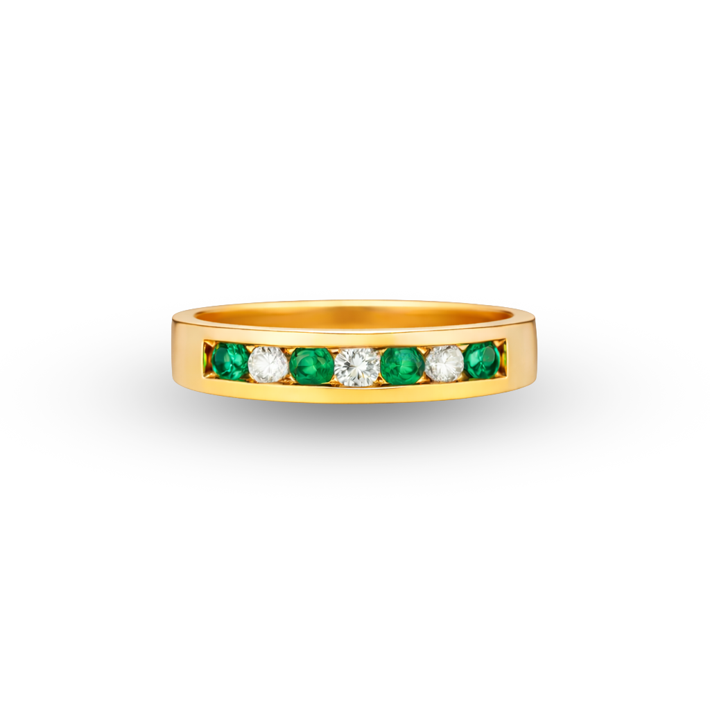 14Y Emerald & Diamond Band
