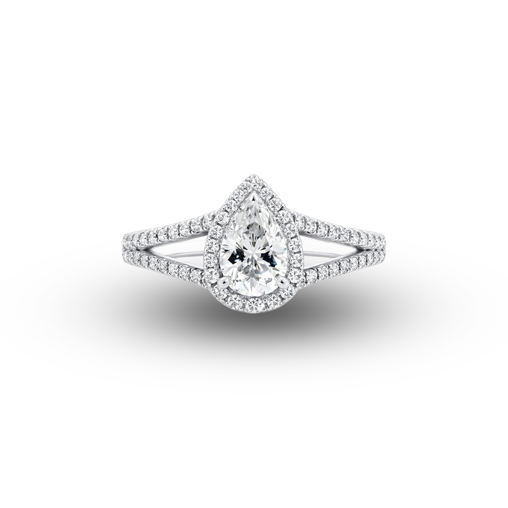18W Pear Shaped Diamond Engagement Ring with Split Shoulders