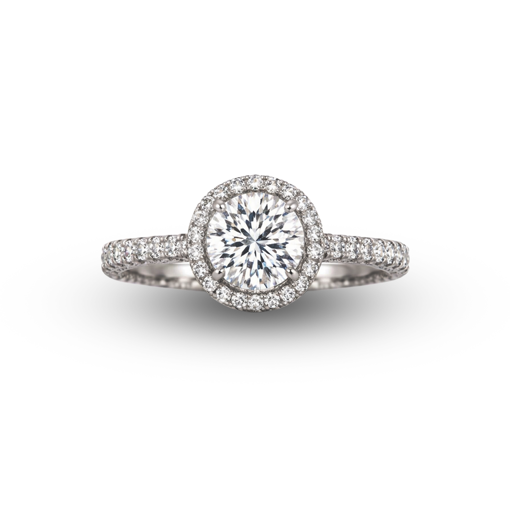 14W Round Diamond Engagement Ring with Halo
