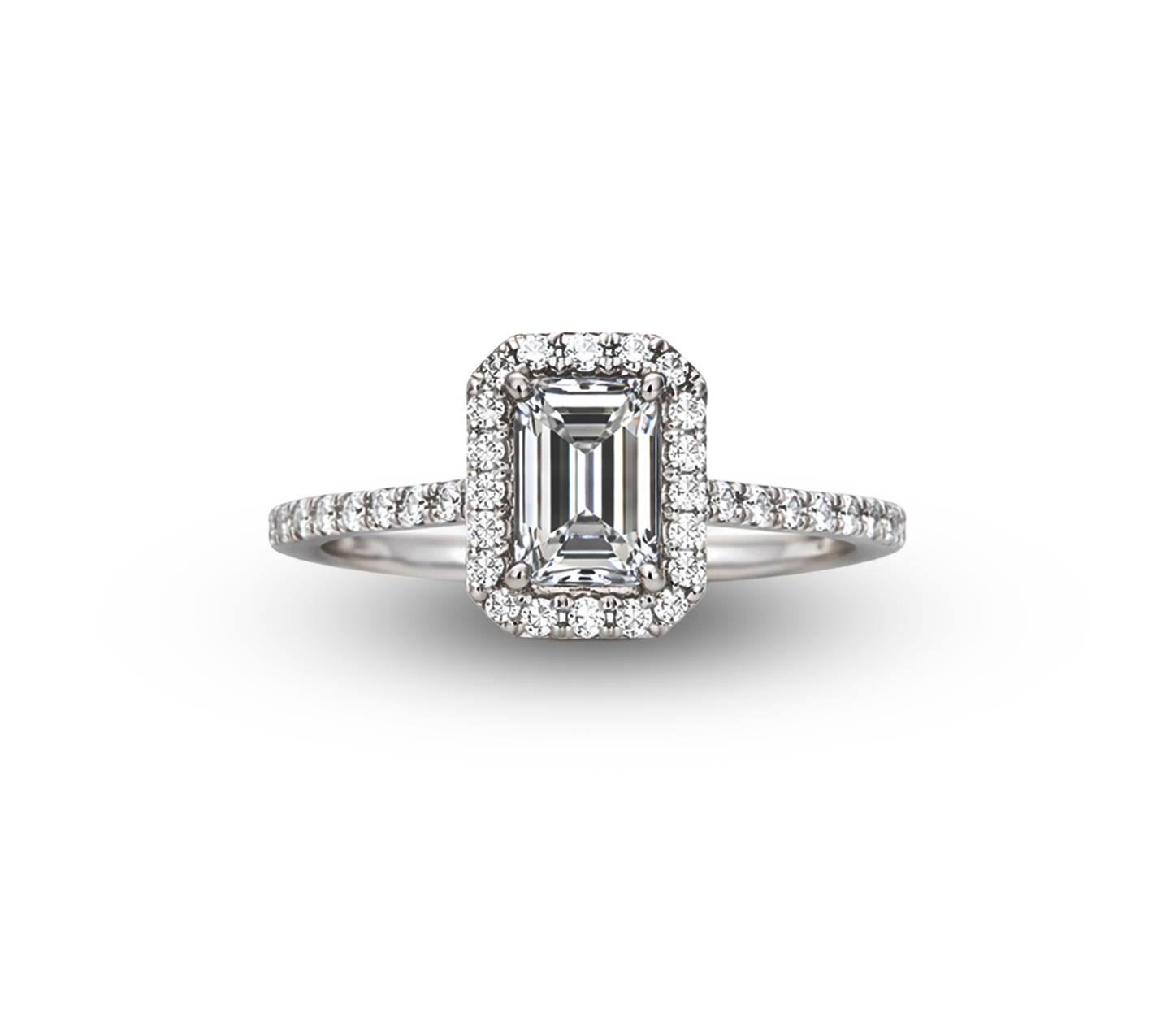 14W Emerald Cut Diamond Engagement Ring with Halo