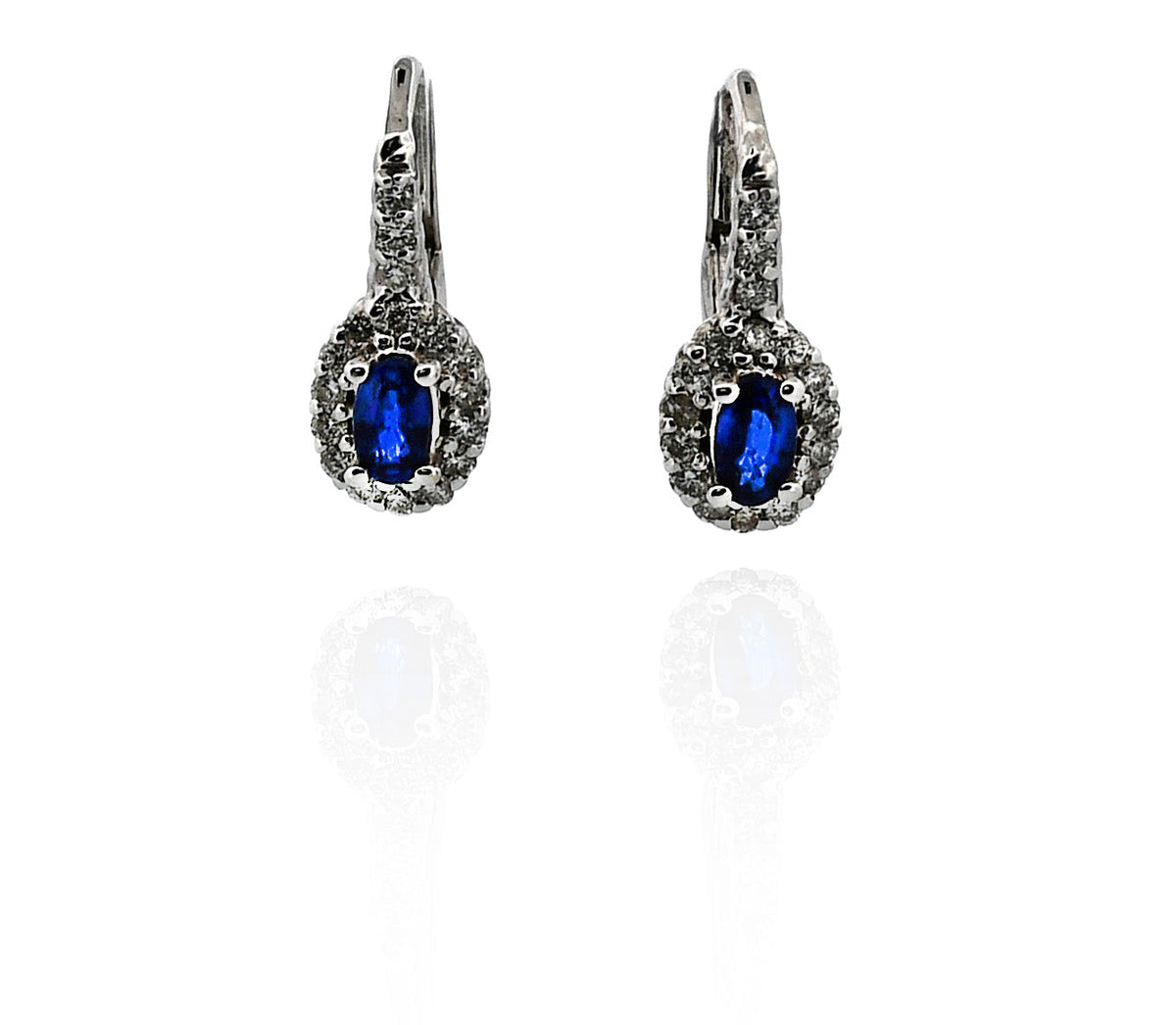 Pair of earrings with blue gemstones on a white background