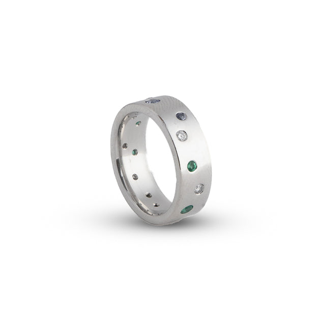 Platinum Emerald, Alexandrite, Tanzanite & Diamond Band