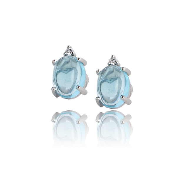14W Cabochon Swiss Blue Topaz & Diamond Earrings