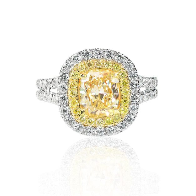 18W Natural Fancy Intense Yellow and White Diamond Ring