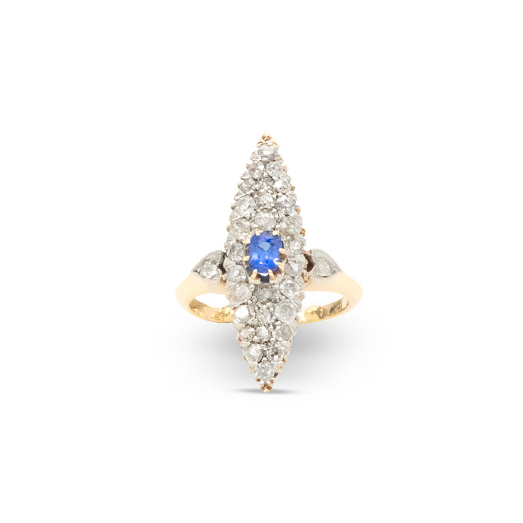18Y Blue Sapphire & Diamond Edwardian Ring