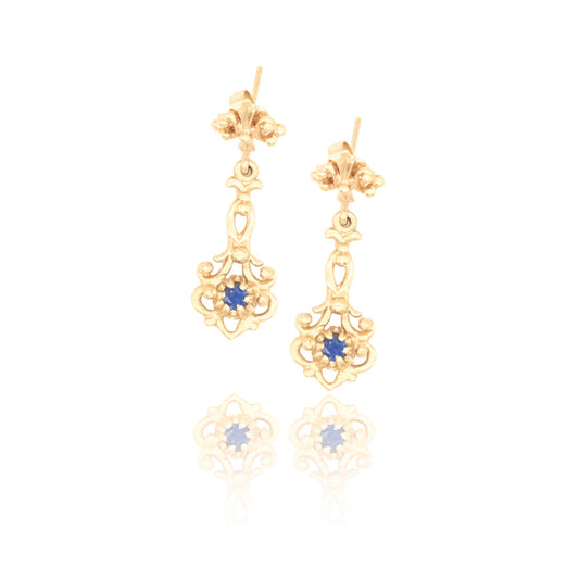 14Y Blue Sapphire Fleur-De-Lis Earrings