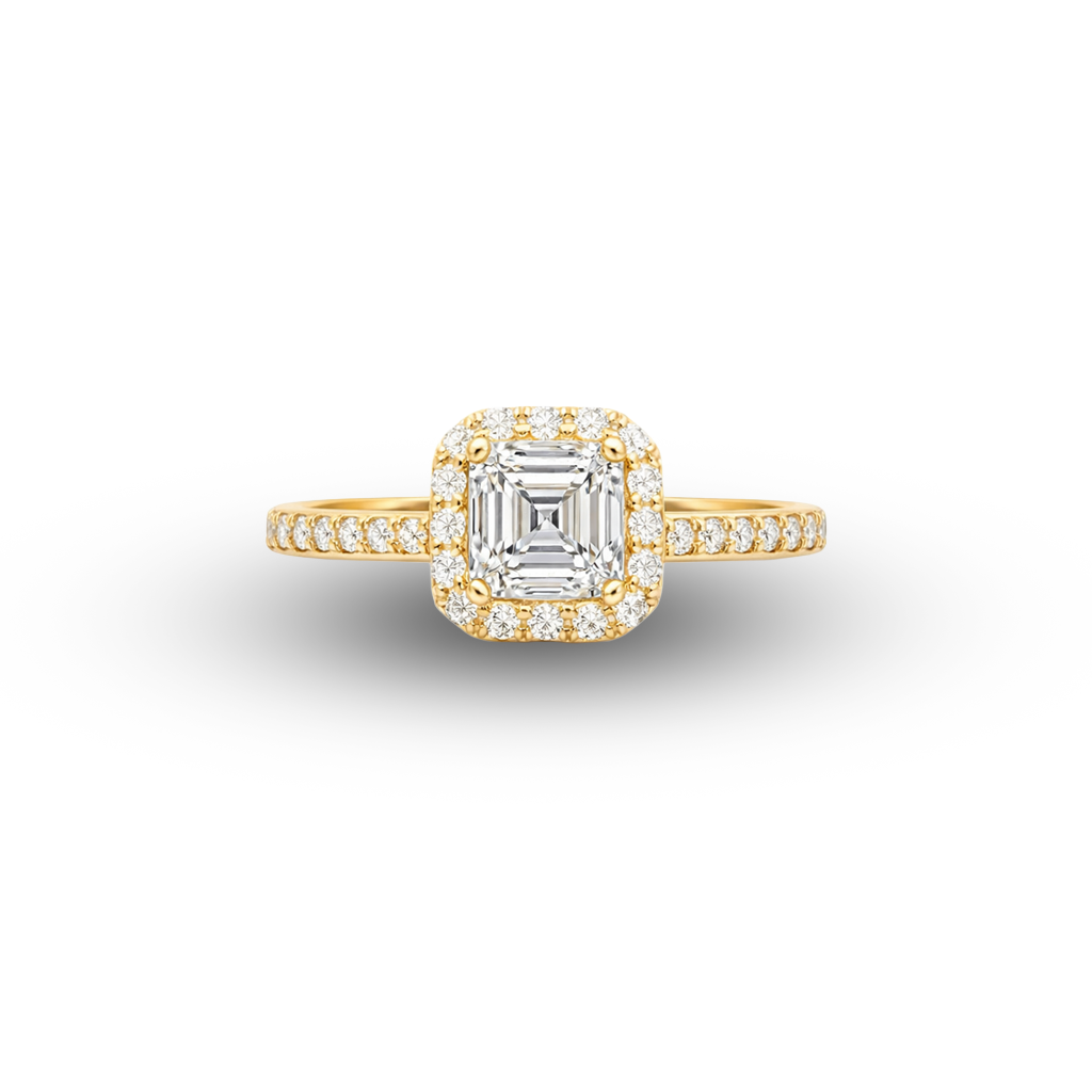 14Y Asscher Cut Diamond Engagement Ring with Halo