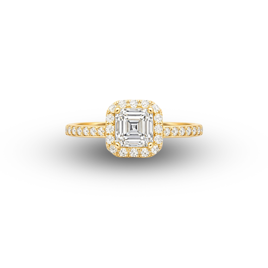 14Y Asscher Cut Diamond Engagement Ring with Halo