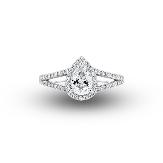 18W Pear Shaped Diamond Engagement Ring with Split Shoulders