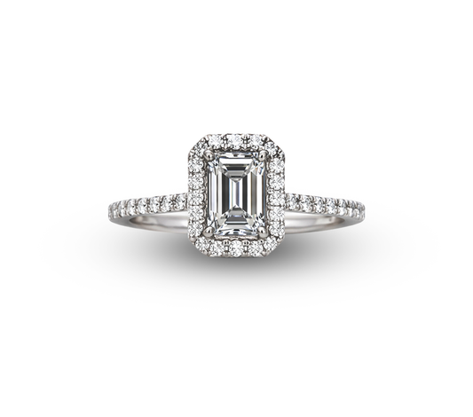 14W Emerald Cut Diamond Engagement Ring with Halo