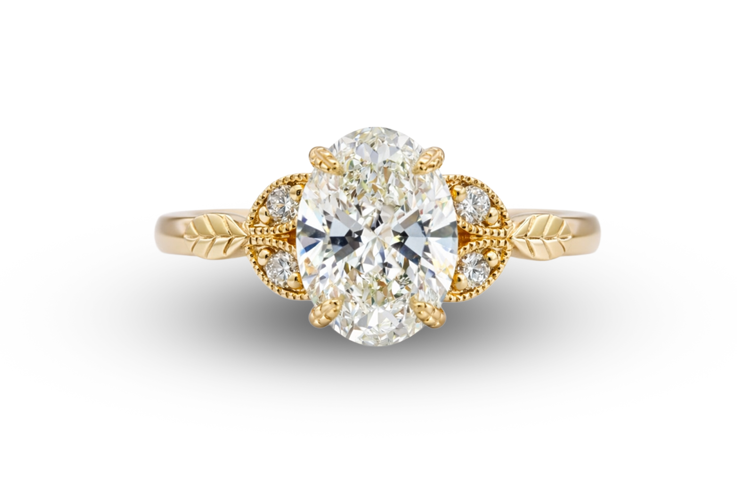14Y Oval Diamond Floral Engagement Ring