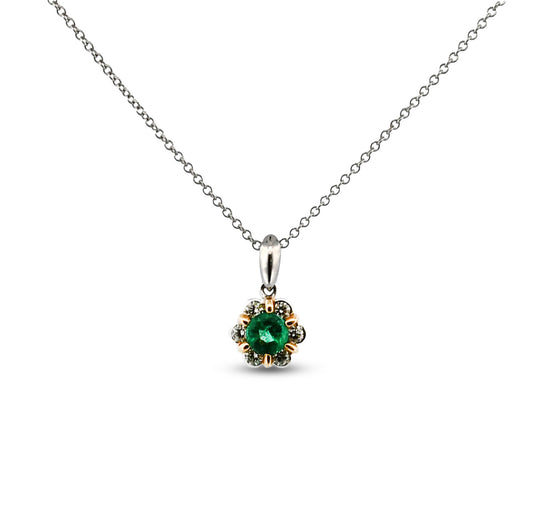 14TT Emerald & Diamond Flower Necklace