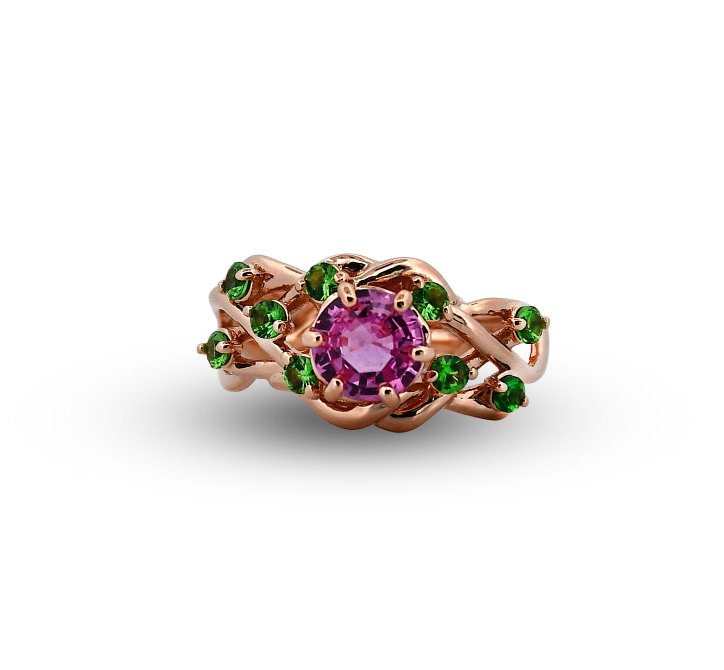 14R Pink Sapphire & Tsavorite Garnet Ring