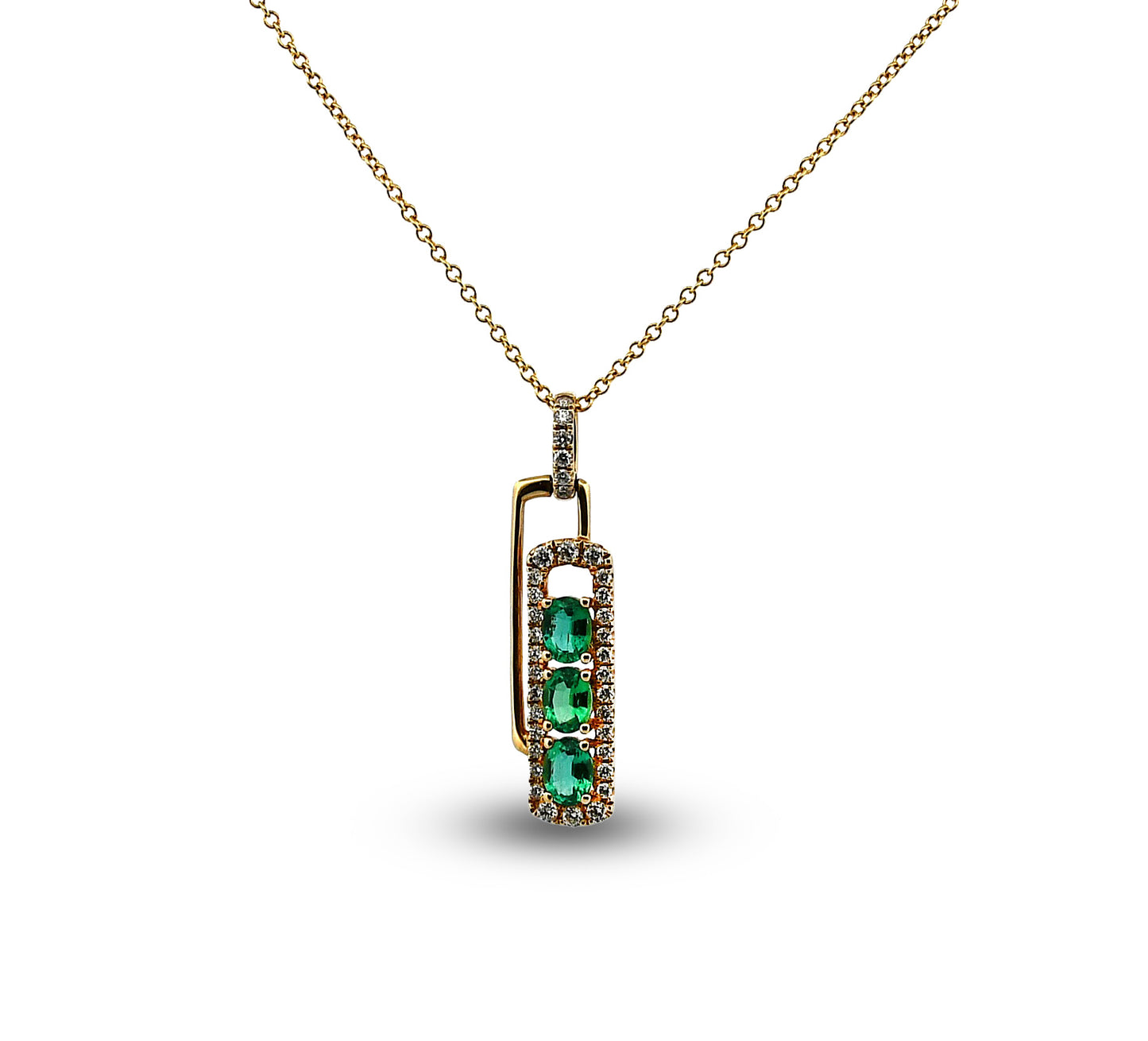 14Y Emerald & Diamond Paperclip Necklace
