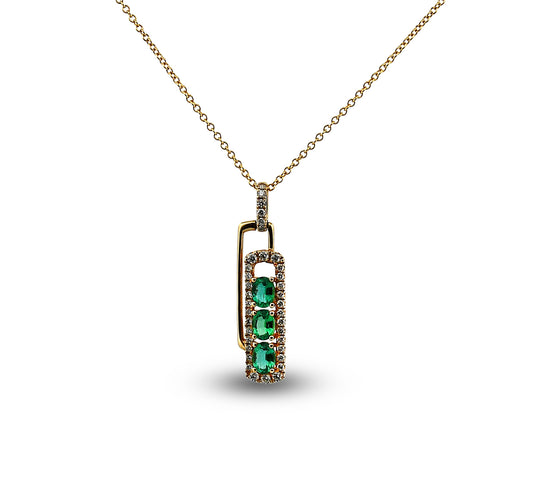 14Y Emerald & Diamond Paperclip Necklace