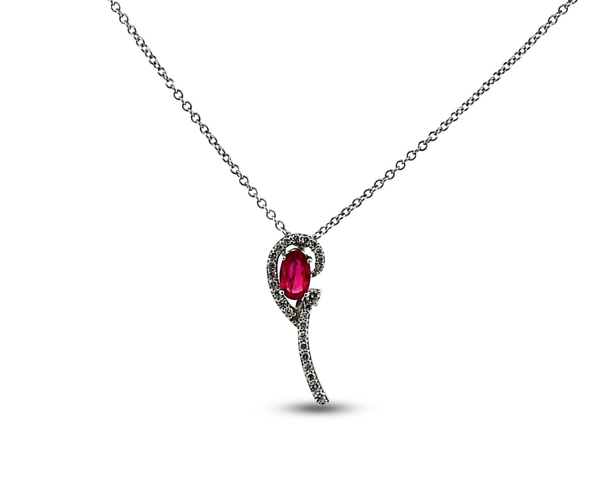 Necklace with a red gemstone pendant on a white background