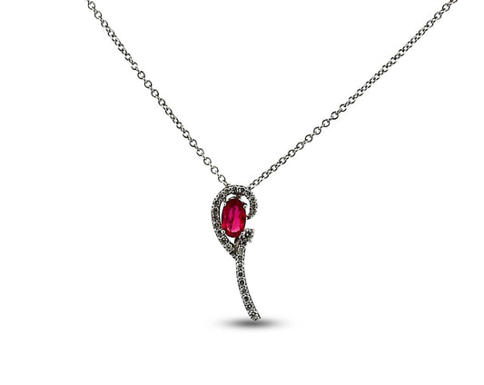 Necklace with a red gemstone pendant on a white background