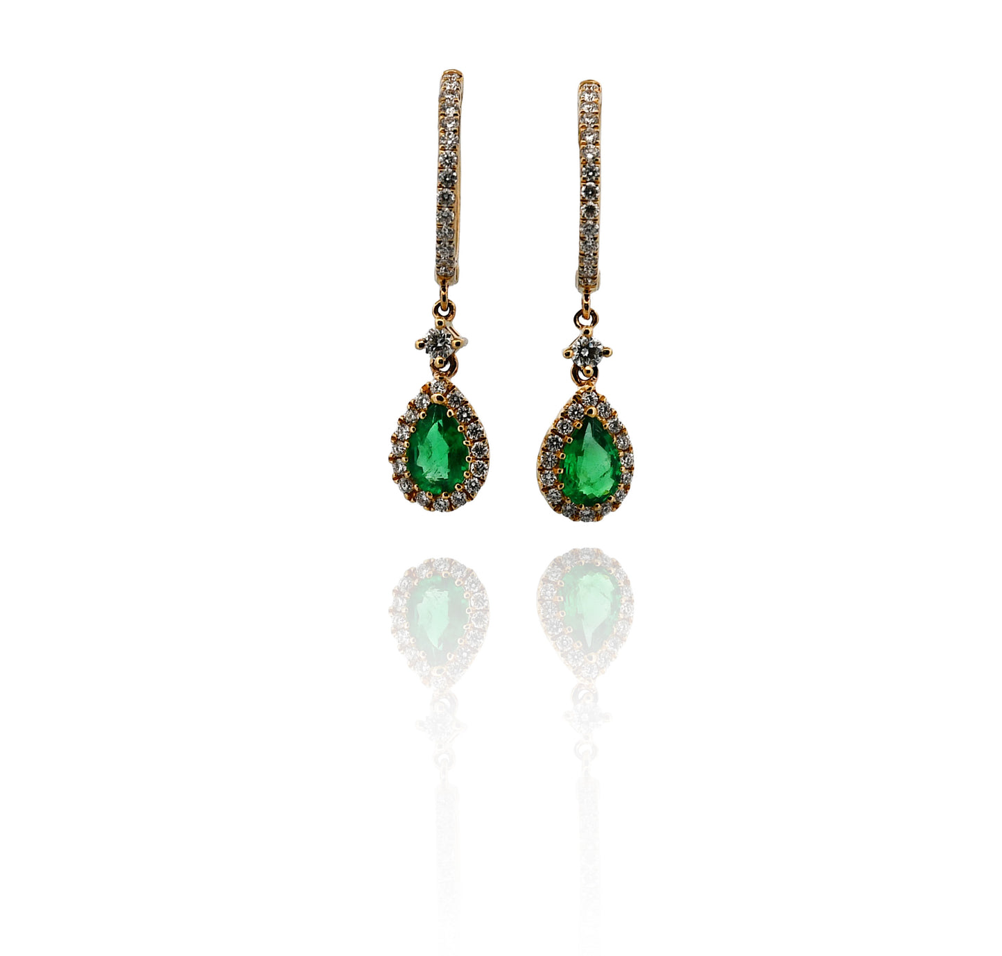 14Y Emerald & Diamond Halo Dangle Earrings