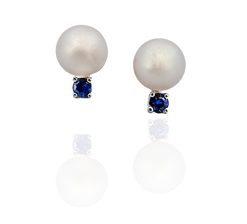 14W Japanese Akoya & Blue Sapphire Earrings