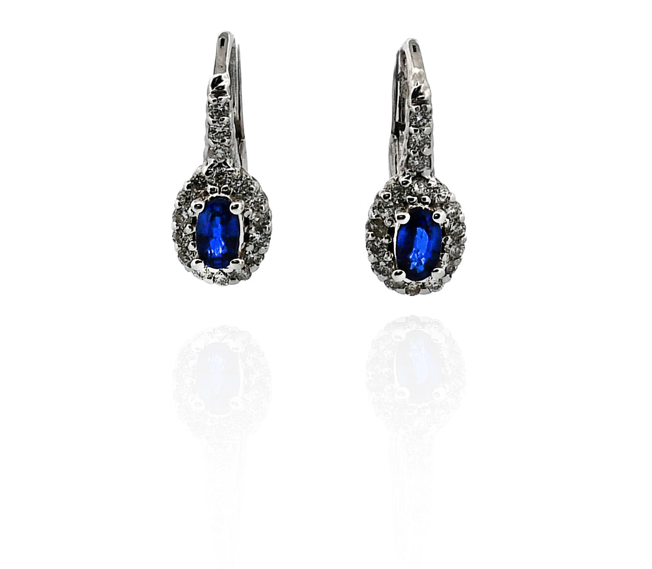 14W Blue Sapphire & Diamond Lever Back Earrings