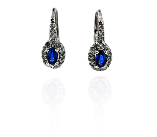 14W Blue Sapphire & Diamond Lever Back Earrings