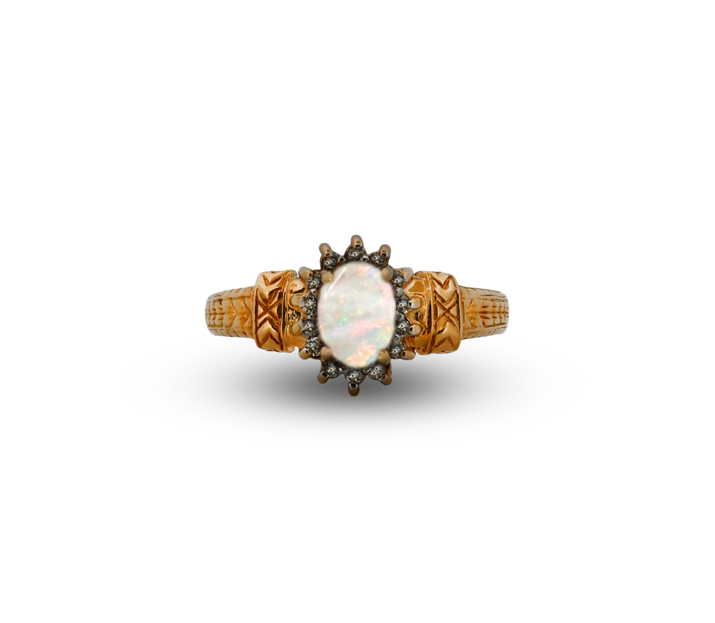 14Y Australian Opal & Diamond Ring