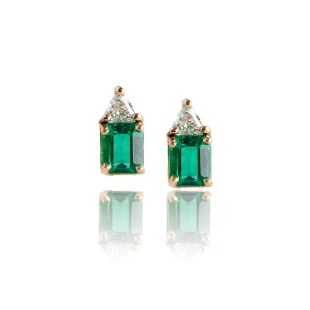 14Y Emerald & Diamond Stud Earrings