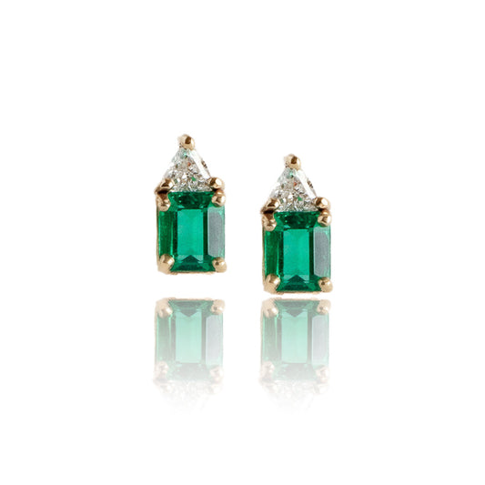 14Y Emerald & Diamond Stud Earrings