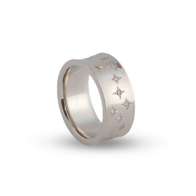 14W White, Natural Fancy Intense Pink & Yellow Diamond Band