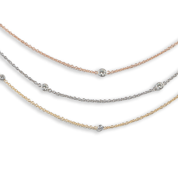 14R, 14Y, & Platinum Diamond Station Necklaces