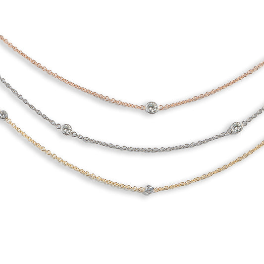 14R, 14Y, & Platinum Diamond Station Necklaces