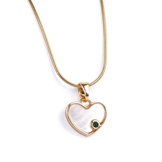 14Y Mother of Pearl and Emerald Heart Necklace