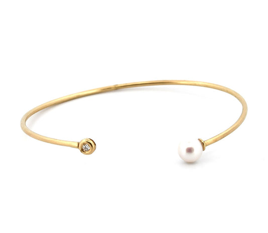 14Y Freshwater Pearl & Diamond Bangle