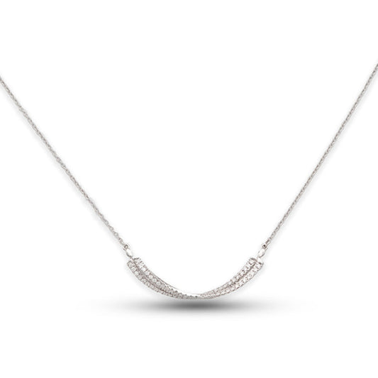 Silver necklace with small diamonds on a white background