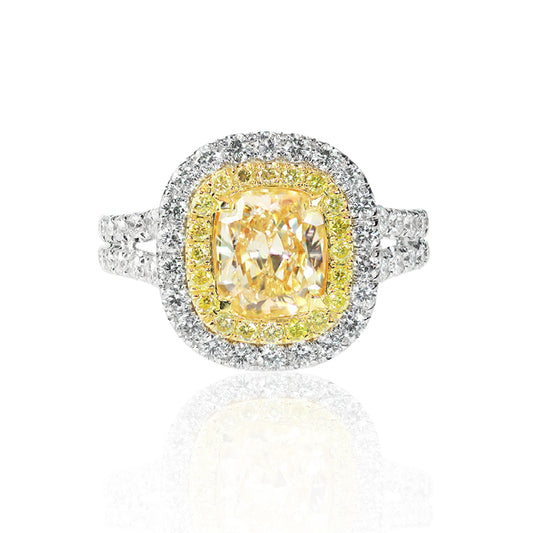 18W Natural Fancy Intense Yellow and White Diamond Ring