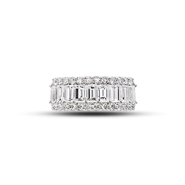 14W Emerald Cut and Round Diamond Wedding Band