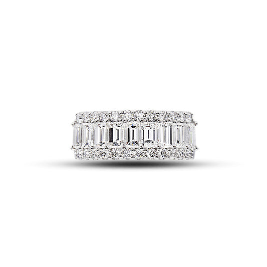 14W Emerald Cut and Round Diamond Wedding Band