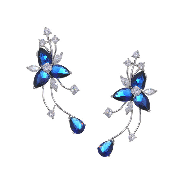 14W Blue Sapphire and Diamond Spray Earrings