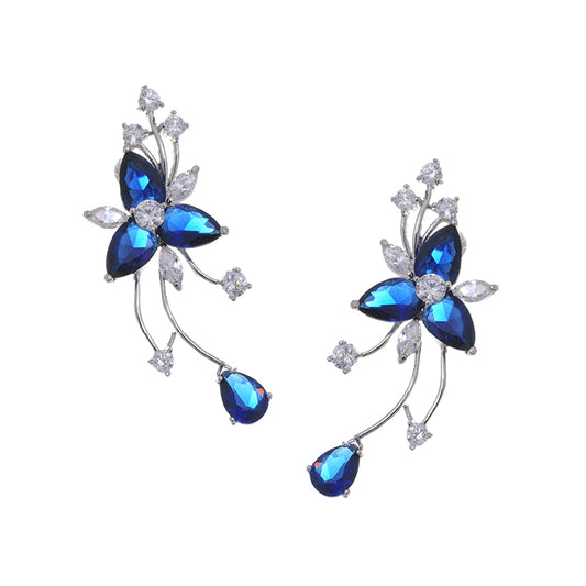 14W Blue Sapphire and Diamond Spray Earrings