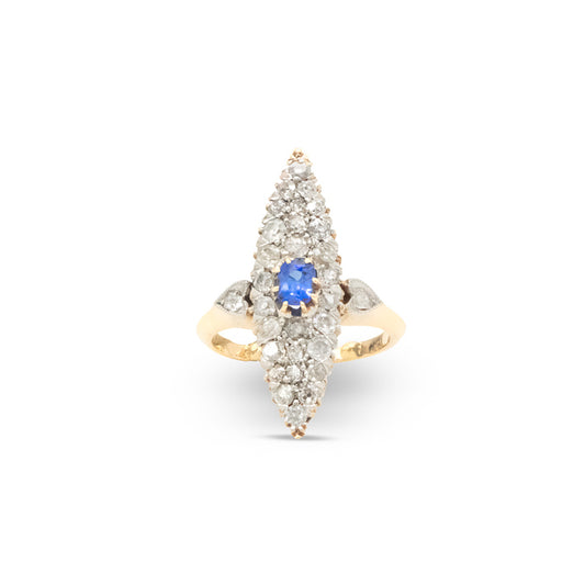 18Y Blue Sapphire & Diamond Edwardian Ring