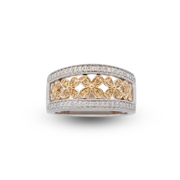 14TT Yellow & White Diamond Floral Ring