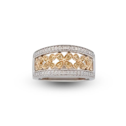 14TT Yellow & White Diamond Floral Ring
