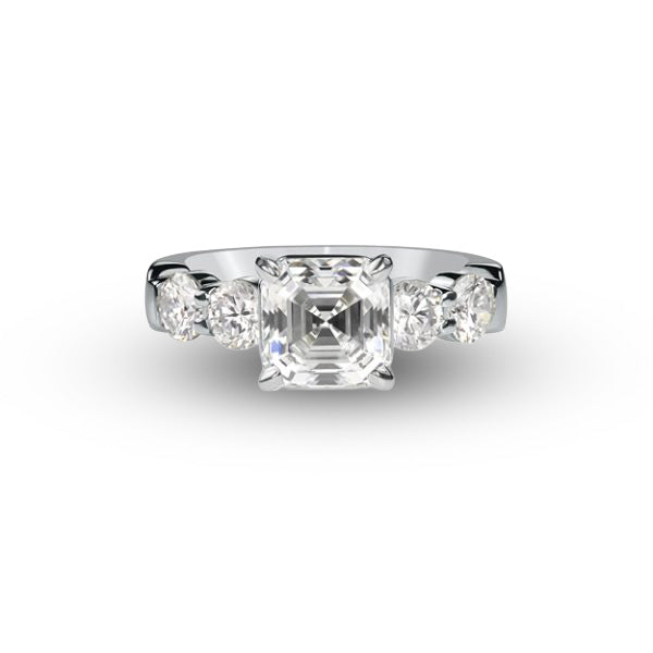Platinum Asscher Cut & Round Diamond Engagement Ring