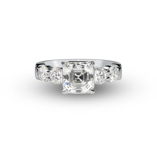 Platinum Asscher Cut & Round Diamond Engagement Ring
