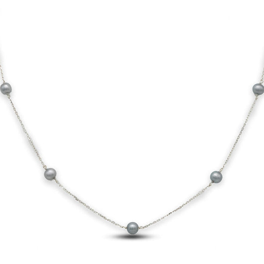 Necklace with gray pearls on a white background