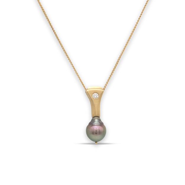 14Y Semi Baroque Tahitian Pearl & Diamond Necklace