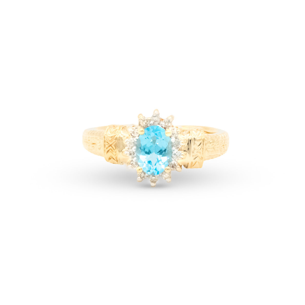 14Y Swiss Blue Topaz & Diamond Ring