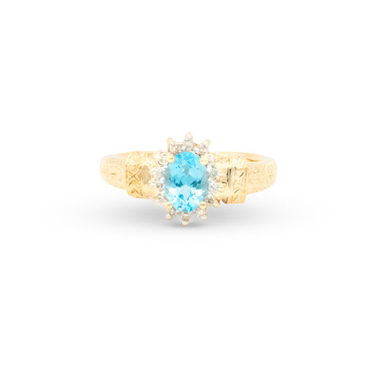14Y Swiss Blue Topaz & Diamond Ring