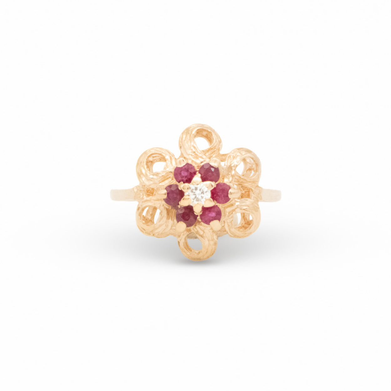 14Y Ruby & Diamond Floral Motif Ring